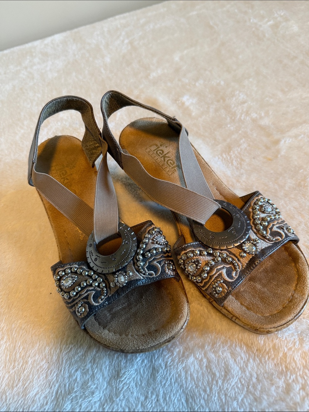 Rieker Regina Metallic Paisley Comfort Slingback Sandals - Size 36 (US 5.5-6)